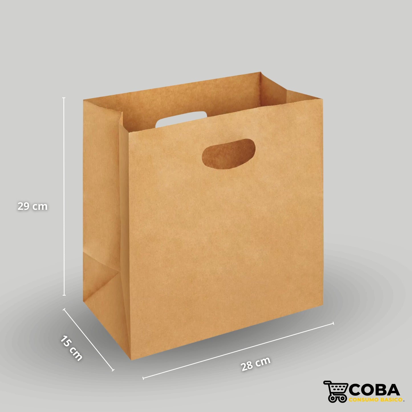 Bolsa biodegradable de papel Kraft con asa recortada (29*15*28)