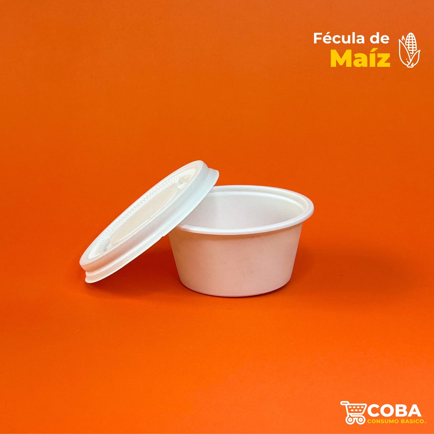 Souffle biodegradable de fécula de maíz con tapa 2 oz