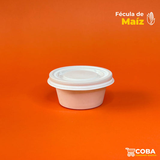 Souffle biodegradable de fécula de maíz con tapa 2 oz