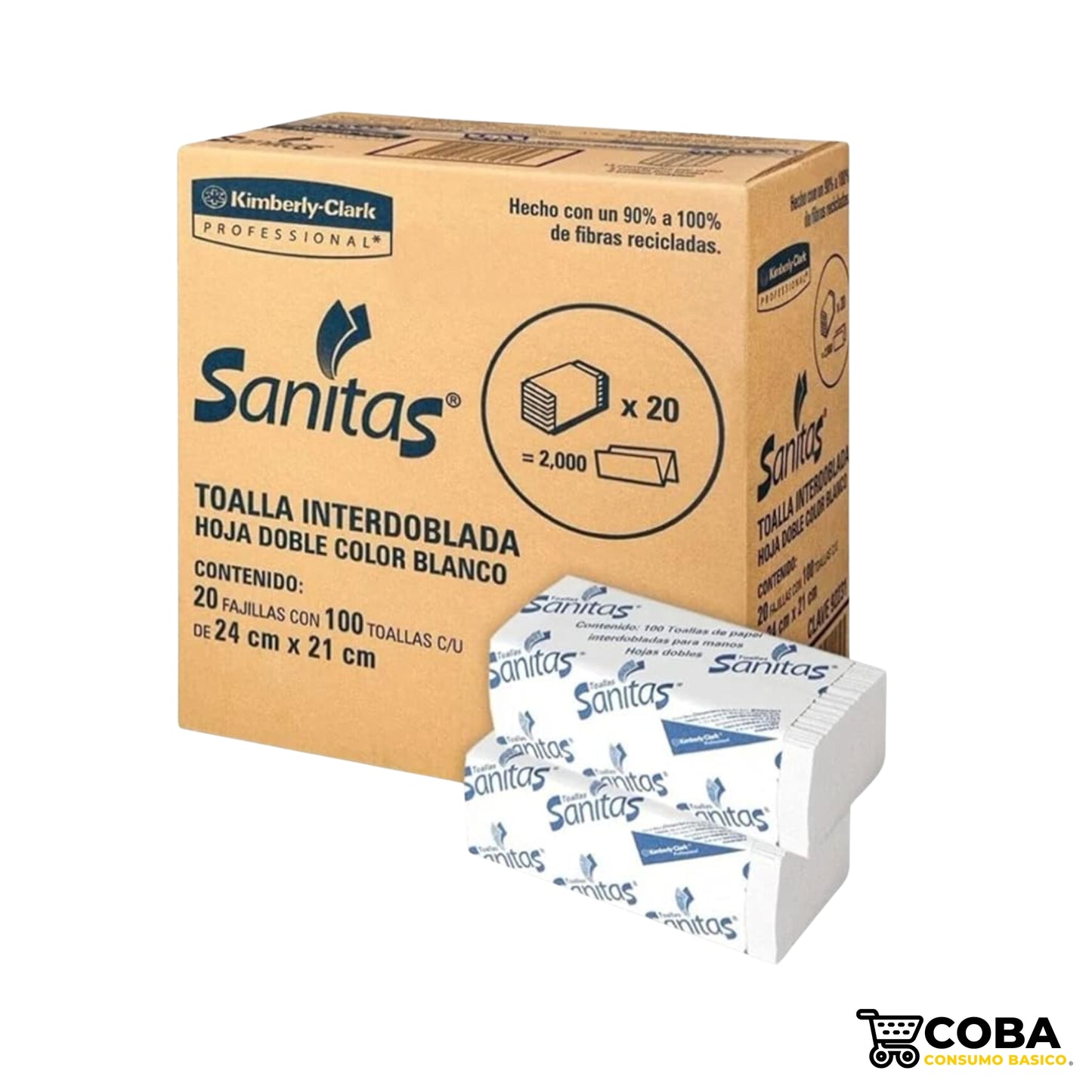 Toallas interdobladas Sanitas con 20 paquetes
