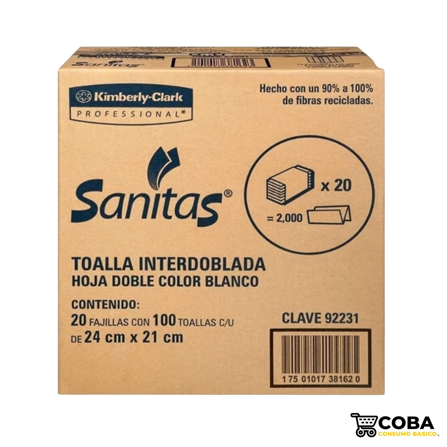 Toallas interdobladas Sanitas con 20 paquetes
