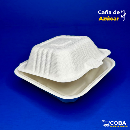 Contenedor hamburguesero biodegradable de caña de azúcar 6X6"