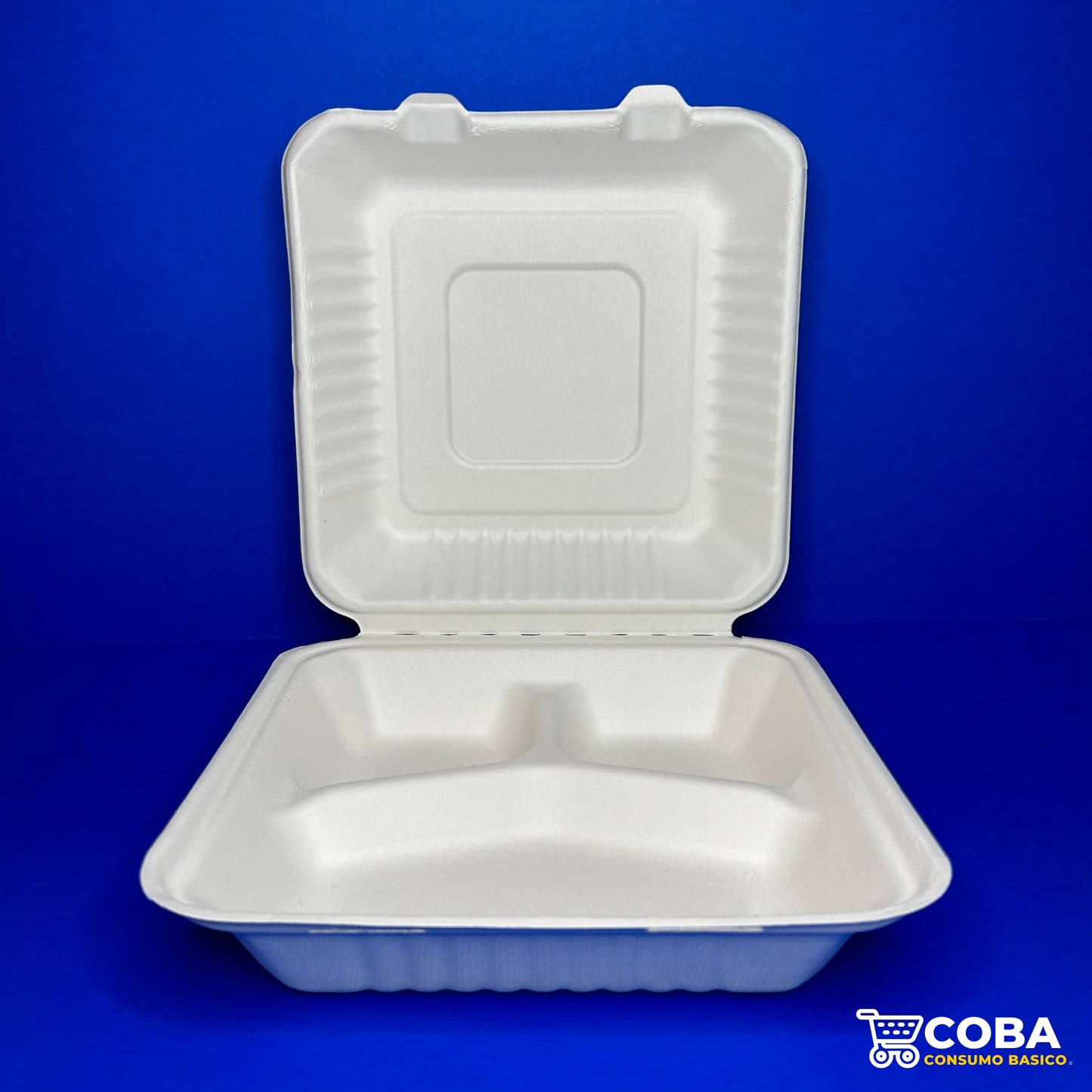 Contenedor de comida biodegradable de caña de azúcar 8X8" c/división