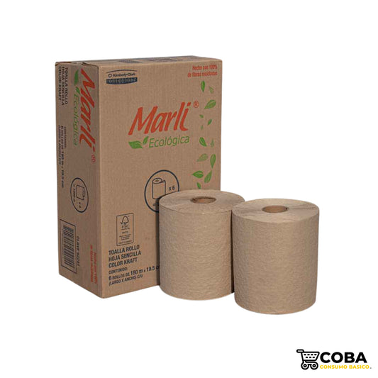 Toalla en rollo Marli Ecológica - 180 mts con 6 rollos