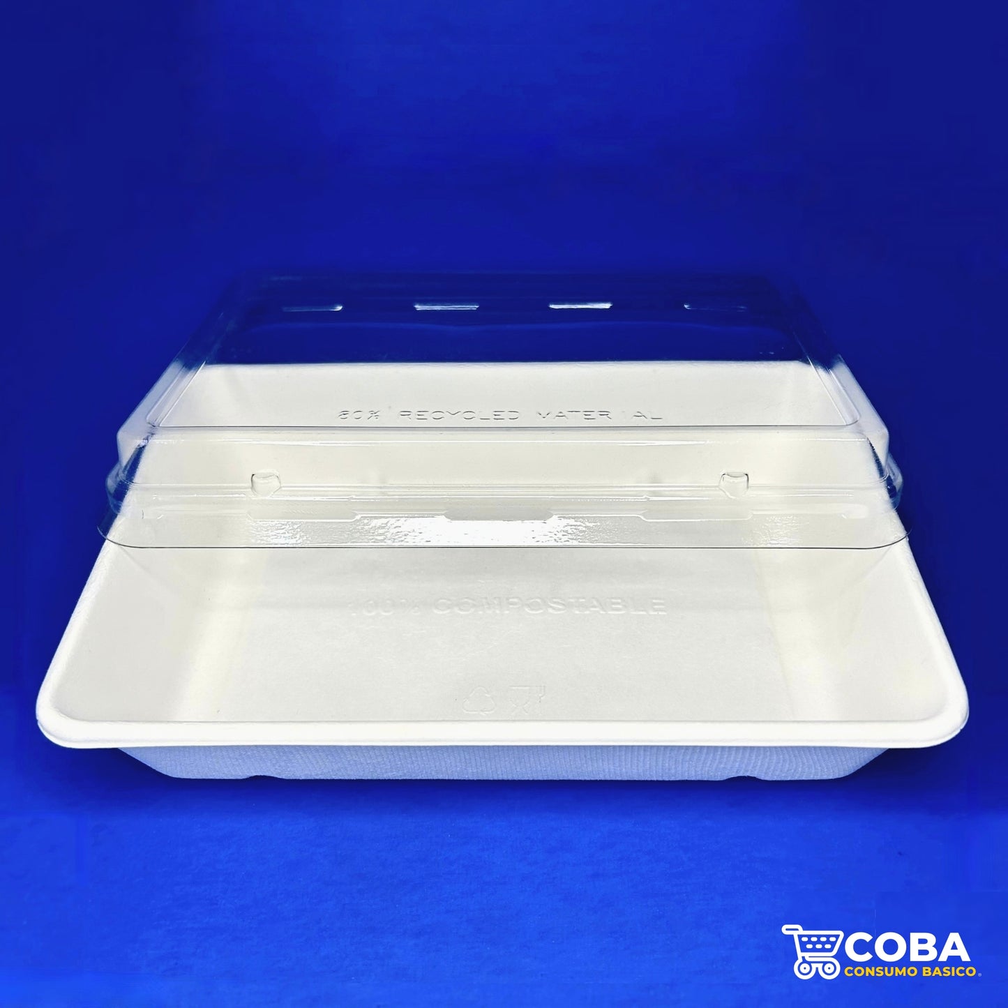 Contenedor de caña de azúcar rectangular de 28 oz con tapa